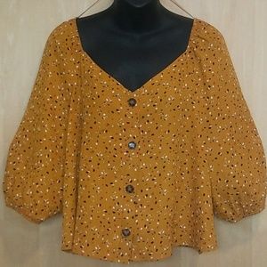 Cute Little Balloon Sleeve Swing Crop Top